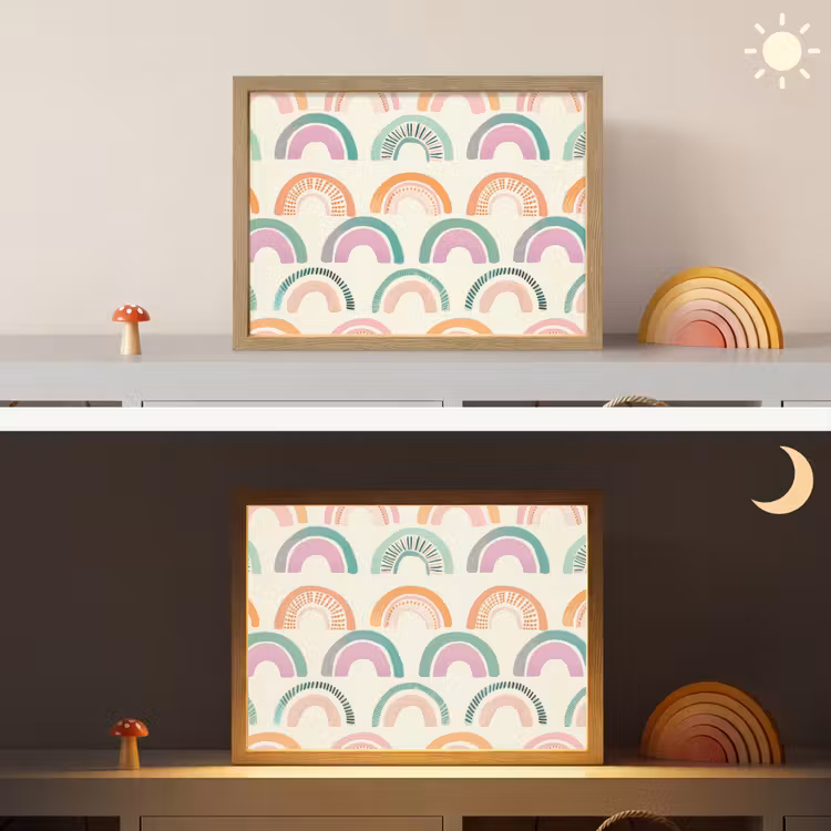 Regenboog - Pastel - Patroon Light Box met batterij (Wandlamp kind) middel -sfeer3_kind