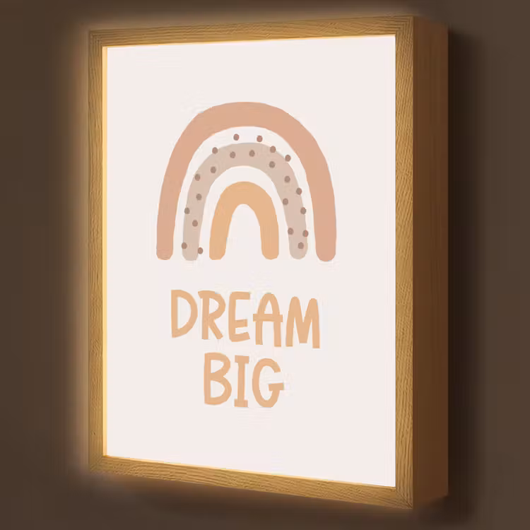 Regenboog - Quote - Dream Big - Pastel kleuren Light Box met batterij (Wandlamp kind) middel -z3d_website