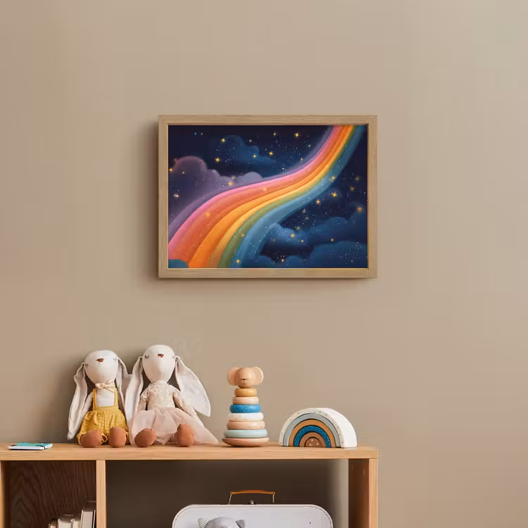 Regenboog - Sterrenhemel - Kleurrijk Light Box met batterij (Wandlamp kind) middel -sfeer2_kind