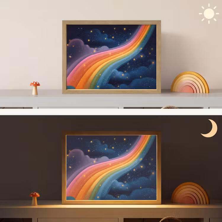 Regenboog - Sterrenhemel - Kleurrijk Light Box met batterij (Wandlamp kind) middel -sfeer3_kind