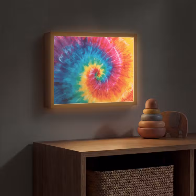Regenboog - Tie dye - Kleurrijk - Blauw Light Box met batterij (Wandlamp kind) middel -sfeer5_kind