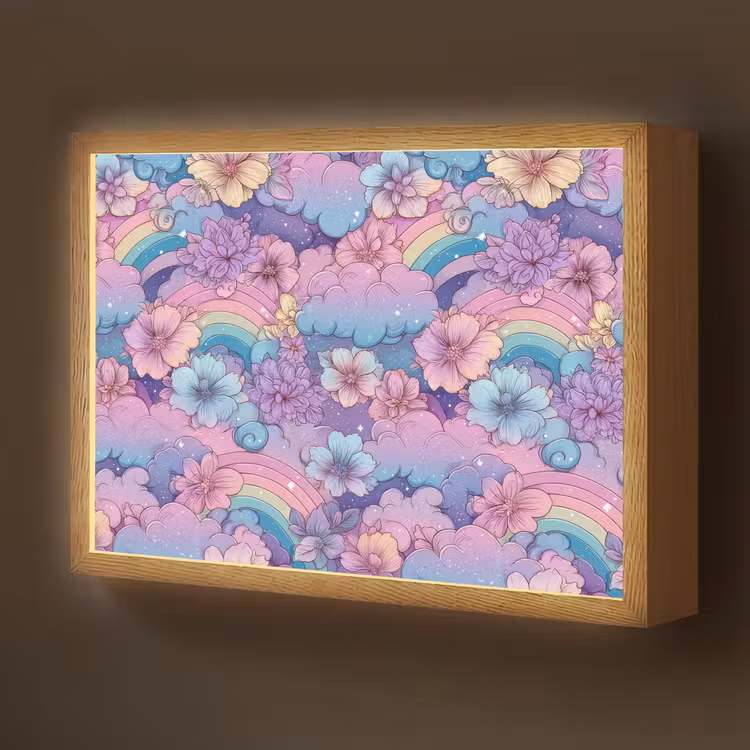 Regenbogen - Bloemen - Kleurrijk - Wolken Light Box met batterij (Wandlamp kind) middel -z3d_website