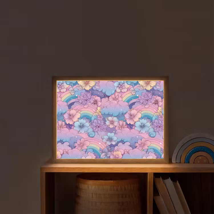 Regenbogen - Bloemen - Kleurrijk - Wolken Light Box met batterij (Wandlamp kind) middel -sfeer1_kind