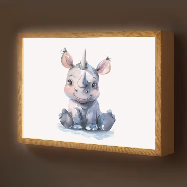 Neushoorn - Baby dier - Dieren Light Box met batterij (Wandlamp kind) middel -z3d_website