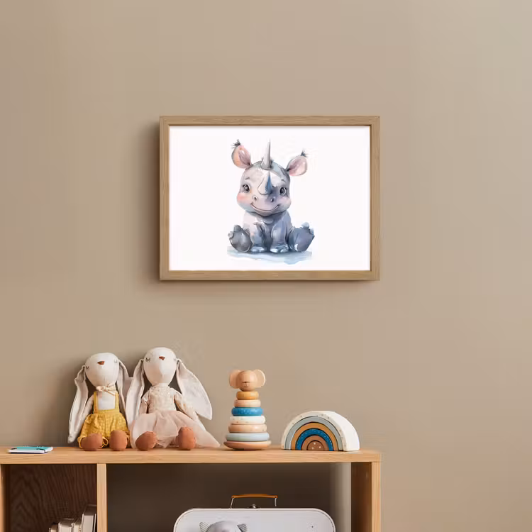 Neushoorn - Baby dier - Dieren Light Box met batterij (Wandlamp kind) middel -sfeer2_kind