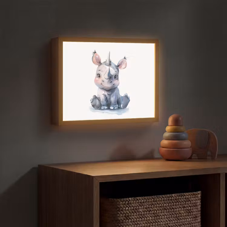 Neushoorn - Baby dier - Dieren Light Box met batterij (Wandlamp kind) middel -sfeer5_kind