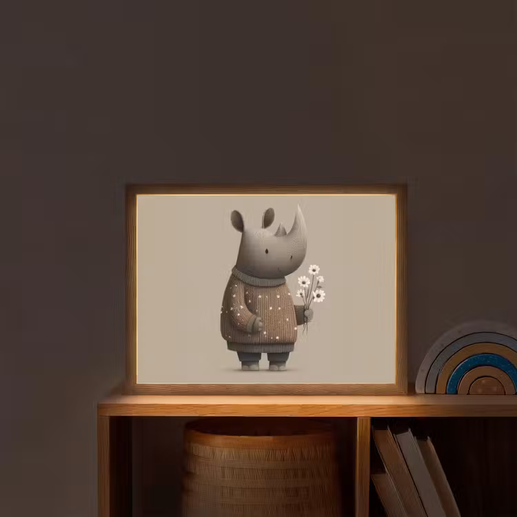 Neushoorn - Witte bloemen - Lief Light Box met batterij (Wandlamp kind) middel -sfeer1_kind