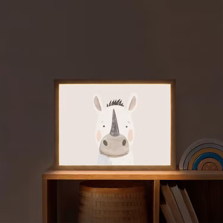 Neushoorn - Wilde dieren - Pastel kleuren Light Box met batterij (Wandlamp kind) middel -sfeer1_kind