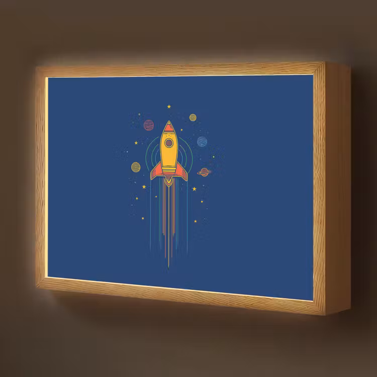 Raket - Blauw - Sterren Light Box met batterij (Wandlamp kind) middel -z3d_website