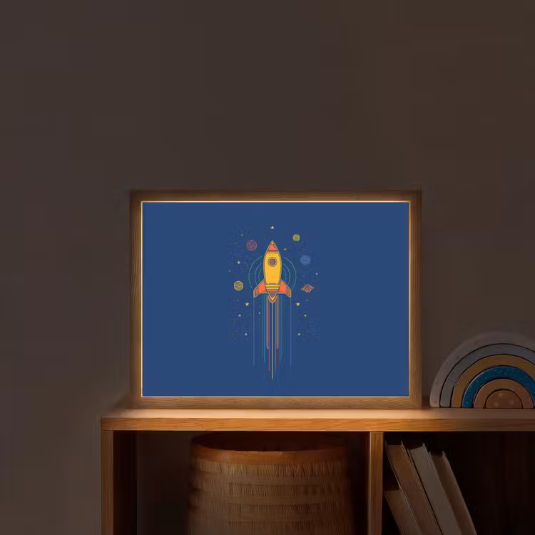 Raket - Blauw - Sterren Light Box met batterij (Wandlamp kind) middel -sfeer1_kind