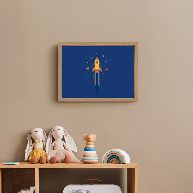 Raket - Blauw - Sterren Light Box met batterij (Wandlamp kind) middel -sfeer2_kind