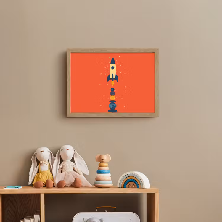 Raket - Planeten - Rood Light Box met batterij (Wandlamp kind) middel -sfeer2_kind