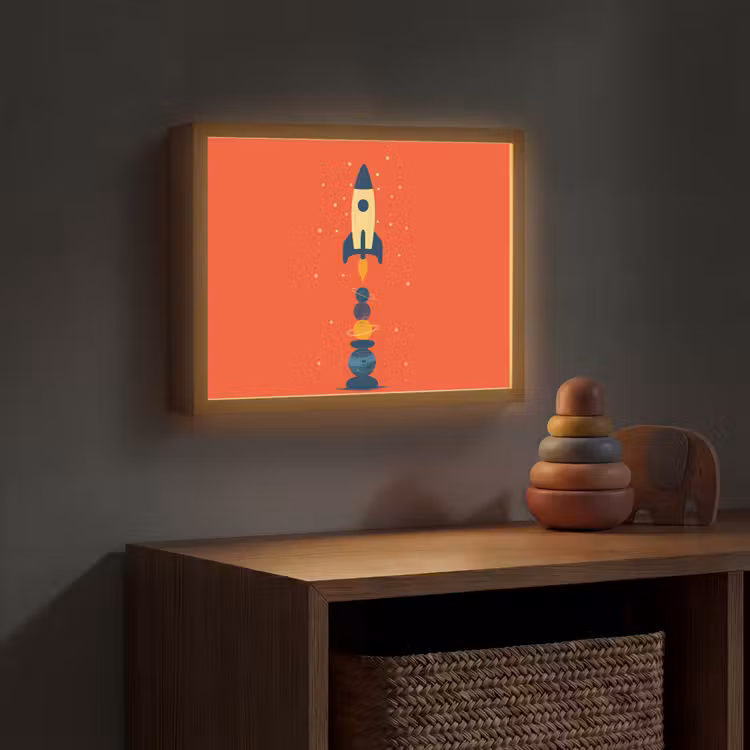 Raket - Planeten - Rood Light Box met batterij (Wandlamp kind) middel -sfeer5_kind