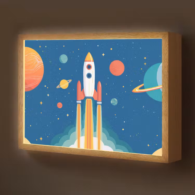 Raket - Planeten - Ruimte Light Box met batterij (Wandlamp kind) middel -z3d_website