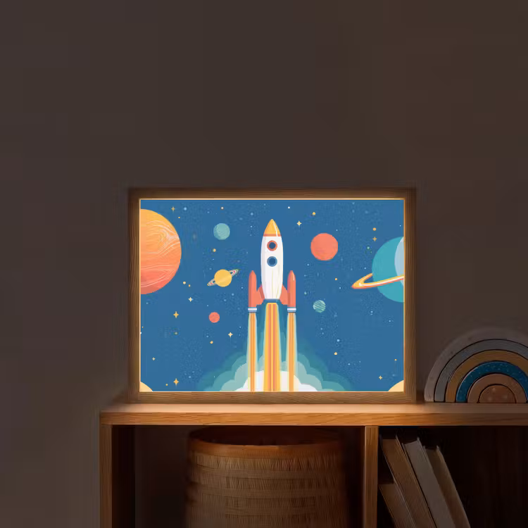 Raket - Planeten - Ruimte Light Box met batterij (Wandlamp kind) middel -sfeer1_kind