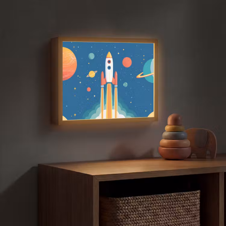 Raket - Planeten - Ruimte Light Box met batterij (Wandlamp kind) middel -sfeer5_kind