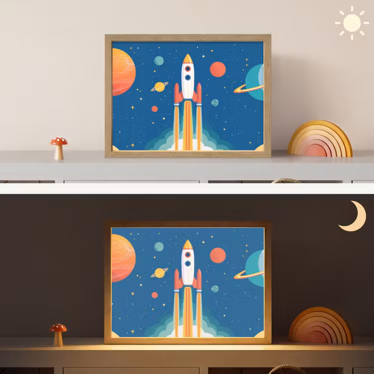Raket - Planeten - Ruimte Light Box met batterij (Wandlamp kind) middel -sfeer3_kind