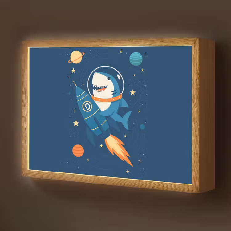 Raket - Haai - Ruimte Light Box met batterij (Wandlamp kind) middel -z3d_website
