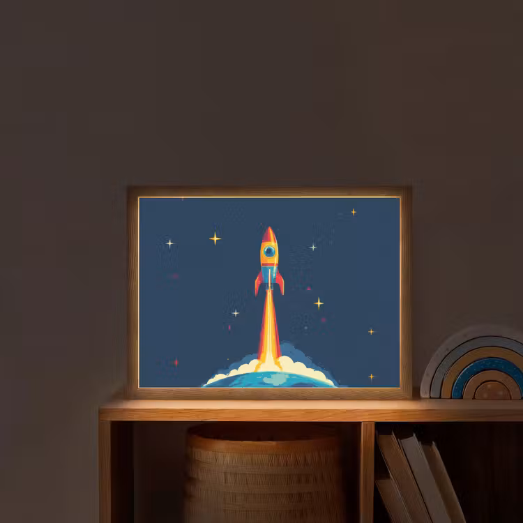 Raket - Rookwolken - Ruimte Light Box met batterij (Wandlamp kind) middel -sfeer1_kind