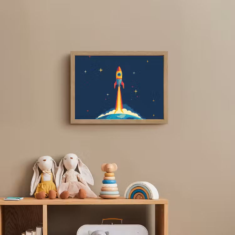 Raket - Rookwolken - Ruimte Light Box met batterij (Wandlamp kind) middel -sfeer2_kind