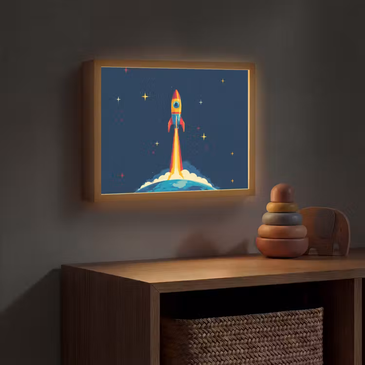 Raket - Rookwolken - Ruimte Light Box met batterij (Wandlamp kind) middel -sfeer5_kind