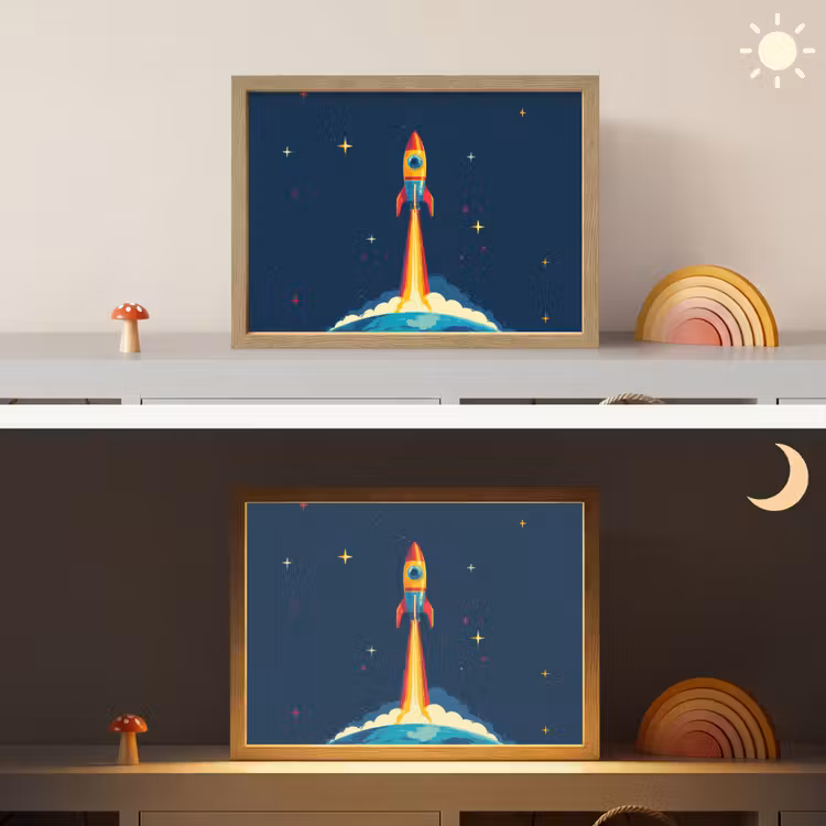 Raket - Rookwolken - Ruimte Light Box met batterij (Wandlamp kind) middel -sfeer3_kind