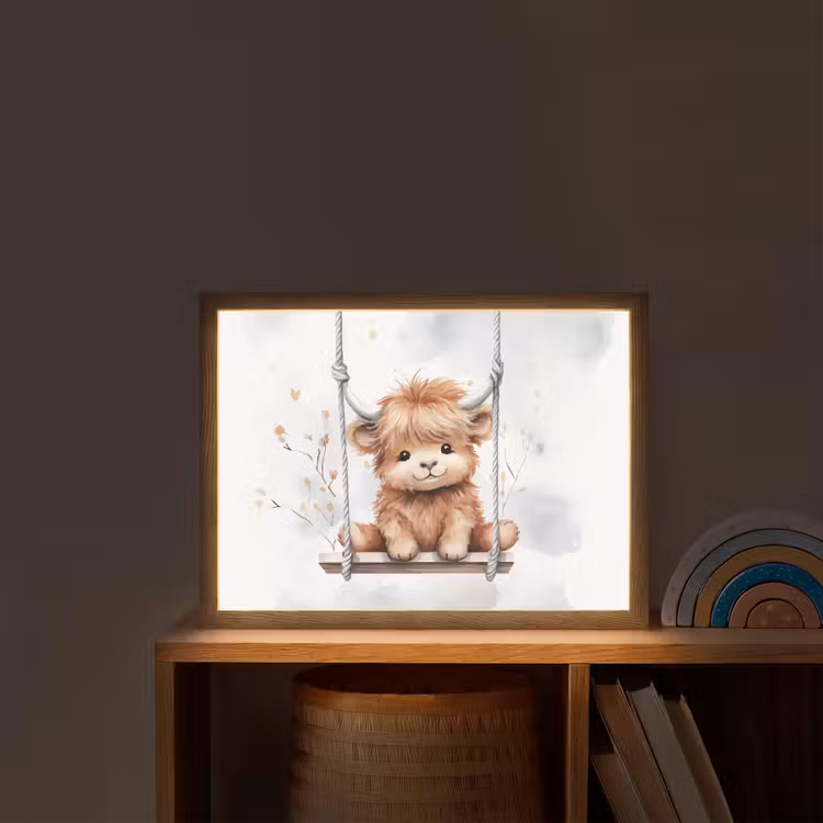Schotse hooglander - Dier - Kinderen Light Box met batterij (Wandlamp kind) middel -sfeer1_kind