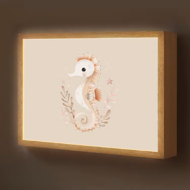 Zeepaardje - Zeewier - Beige Light Box met batterij (Wandlamp kind) middel -z3d_website