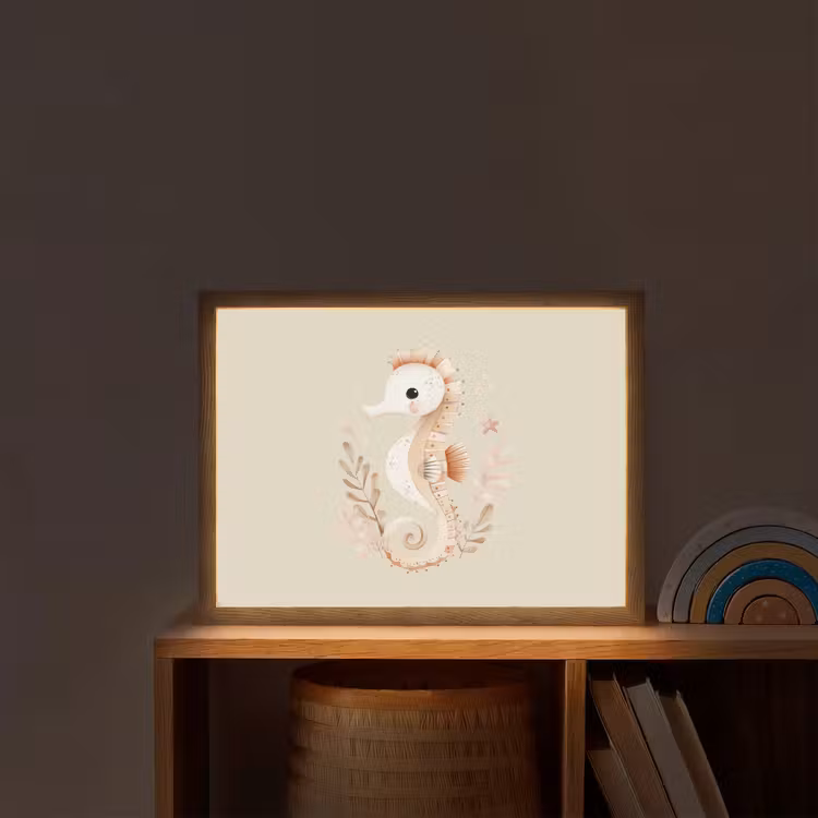 Zeepaardje - Zeewier - Beige Light Box met batterij (Wandlamp kind) middel -sfeer1_kind