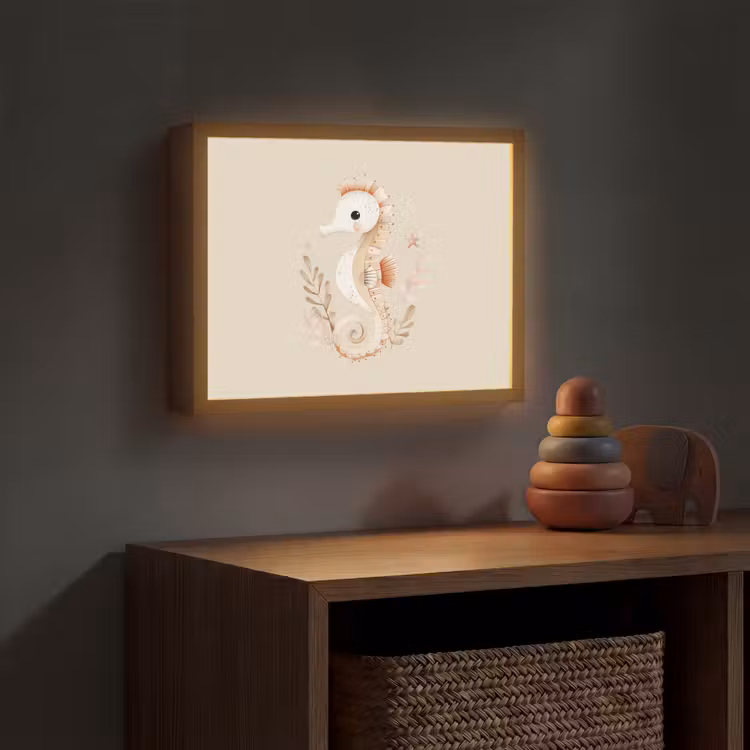 Zeepaardje - Zeewier - Beige Light Box met batterij (Wandlamp kind) middel -sfeer5_kind