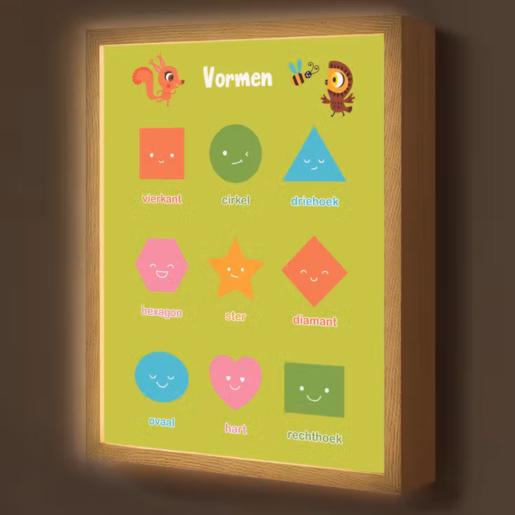 Vormen - Educatief - Leren voor kinderen - Groen Light Box met batterij (Wandlamp kind) middel -z3d_website