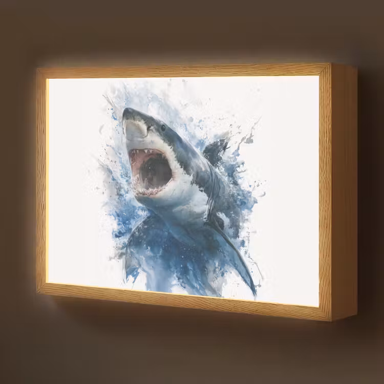 Haai - Blauw - Water Light Box met batterij (Wandlamp kind) middel -z3d_website