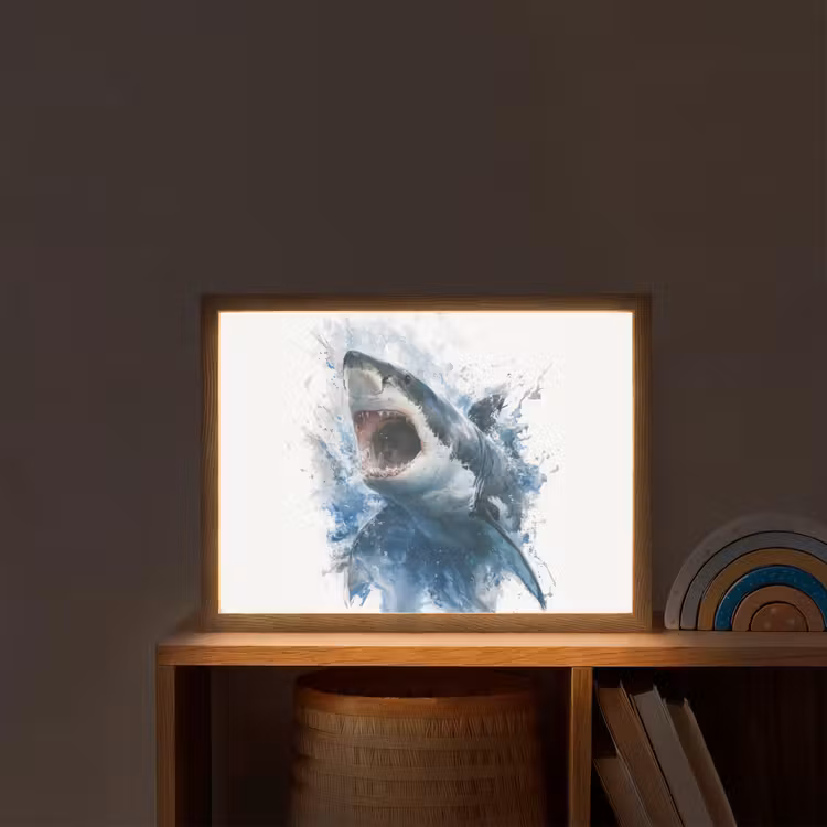 Haai - Blauw - Water Light Box met batterij (Wandlamp kind) middel -sfeer1_kind