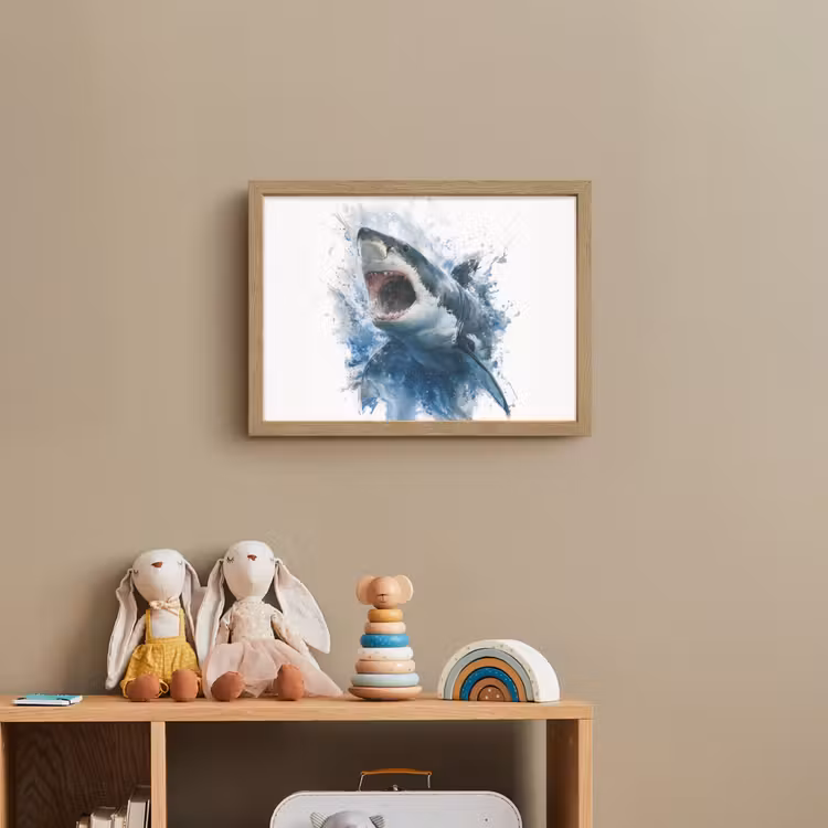 Haai - Blauw - Water Light Box met batterij (Wandlamp kind) middel -sfeer2_kind
