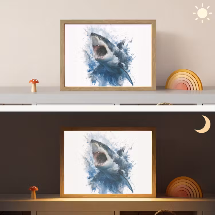 Haai - Blauw - Water Light Box met batterij (Wandlamp kind) middel -sfeer3_kind