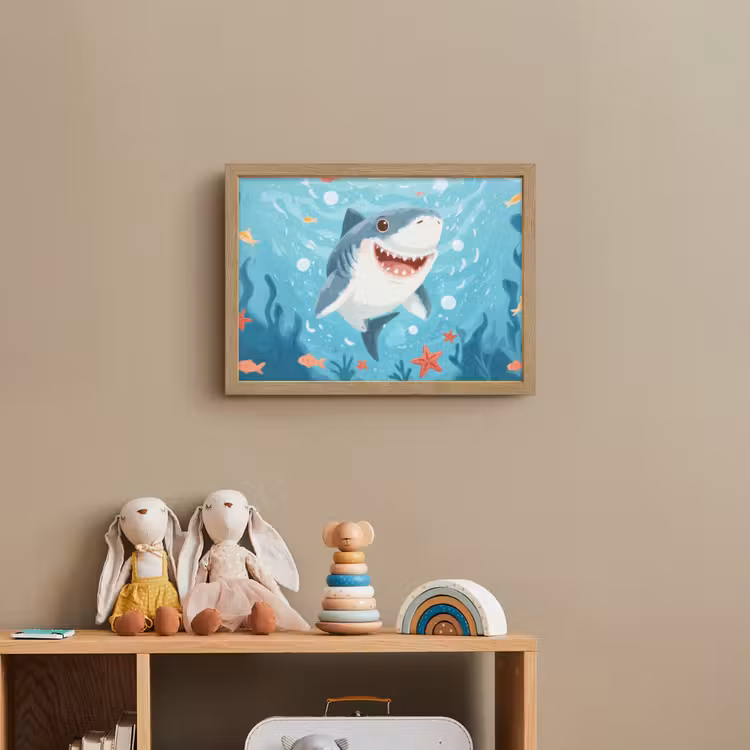 Haai - Vissen - Blauw - Onderwater Light Box met batterij (Wandlamp kind) middel -sfeer2_kind