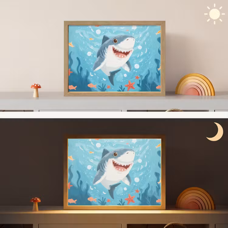 Haai - Vissen - Blauw - Onderwater Light Box met batterij (Wandlamp kind) middel -sfeer3_kind