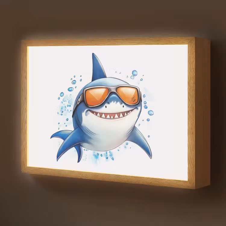 Haai - Zonnebril - Blauw - Water Light Box met batterij (Wandlamp kind) middel -z3d_website