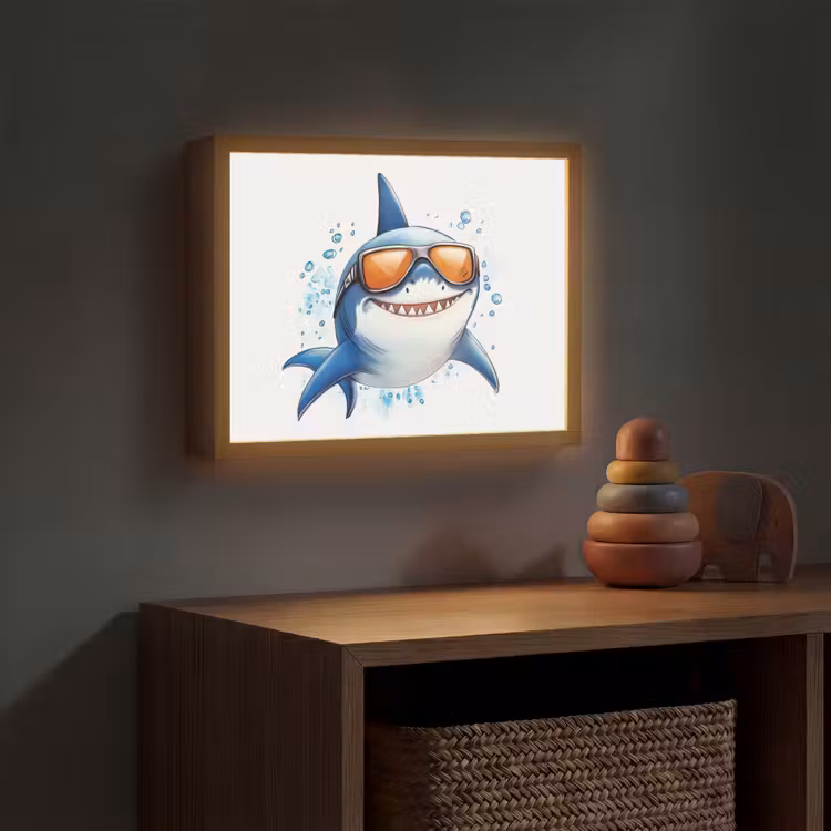 Haai - Zonnebril - Blauw - Water Light Box met batterij (Wandlamp kind) middel -sfeer5_kind