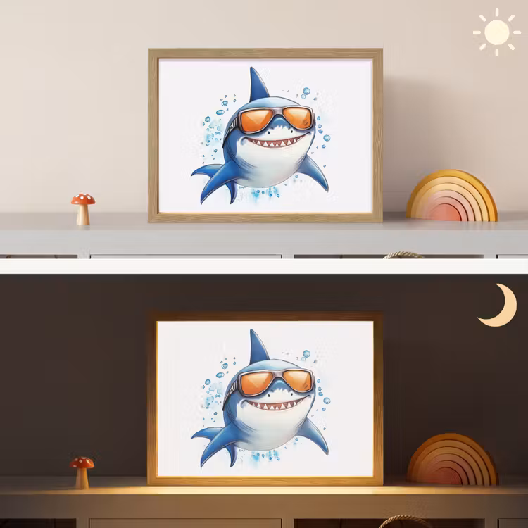 Haai - Zonnebril - Blauw - Water Light Box met batterij (Wandlamp kind) middel -sfeer3_kind
