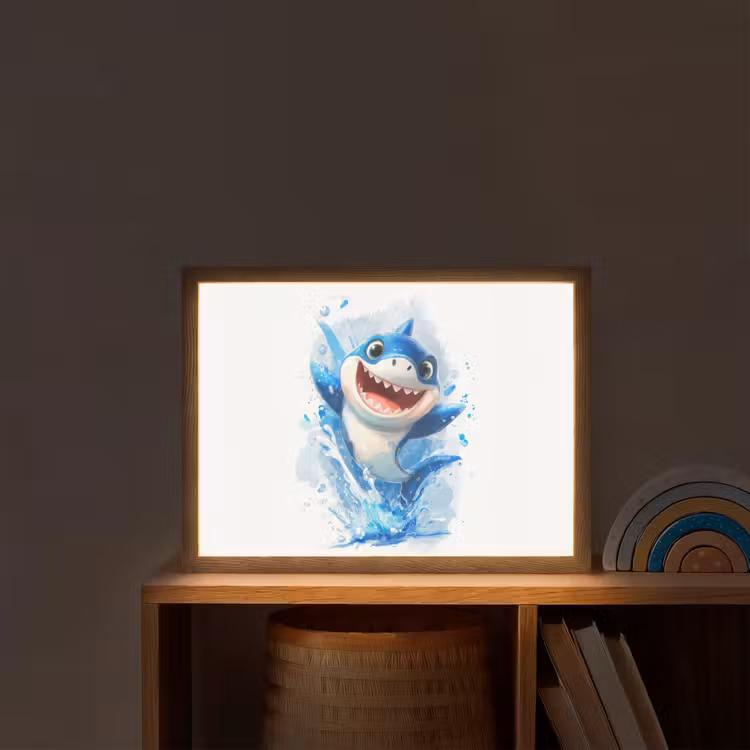 Haai - Water - Blauw Light Box met batterij (Wandlamp kind) middel -sfeer1_kind