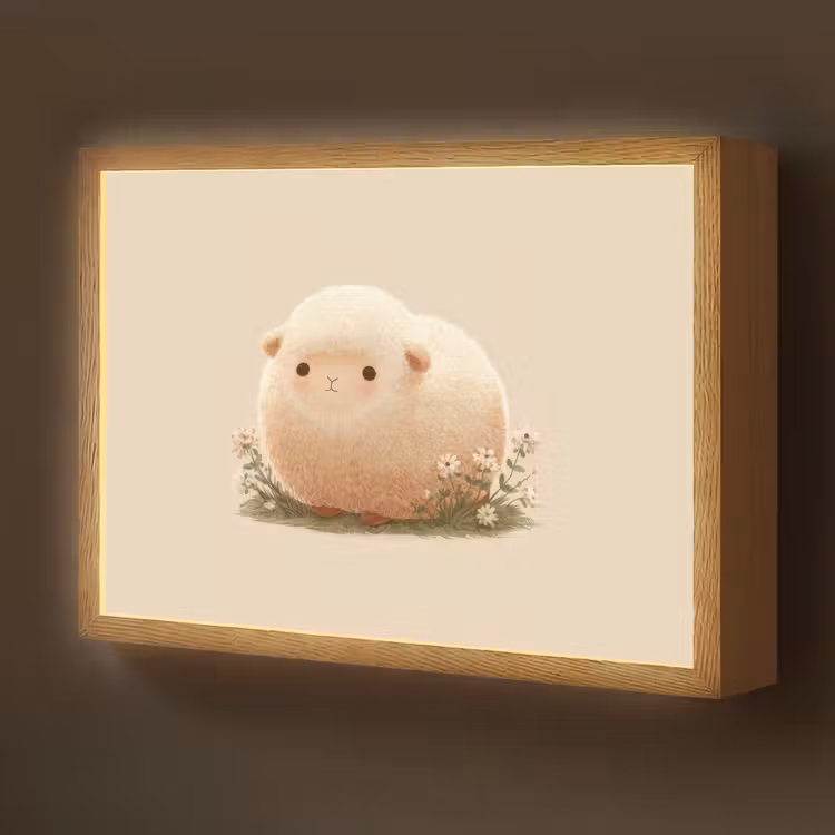 Schaap - Beige - Bloemen Light Box met batterij (Wandlamp kind) middel -z3d_website