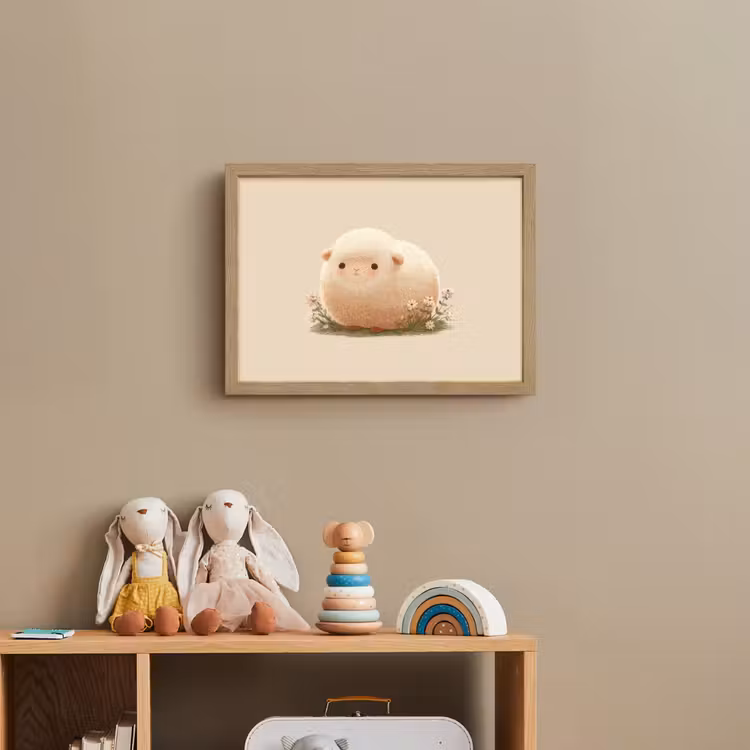 Schaap - Beige - Bloemen Light Box met batterij (Wandlamp kind) middel -sfeer2_kind
