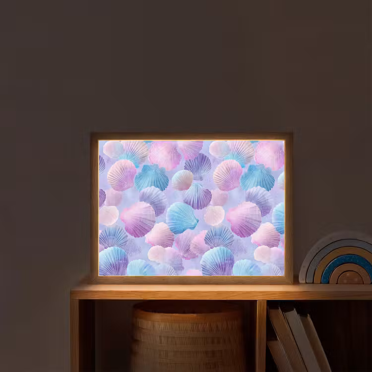 Schelpen - Paars - Blauw - Patroon Light Box met batterij (Wandlamp kind) middel -sfeer1_kind