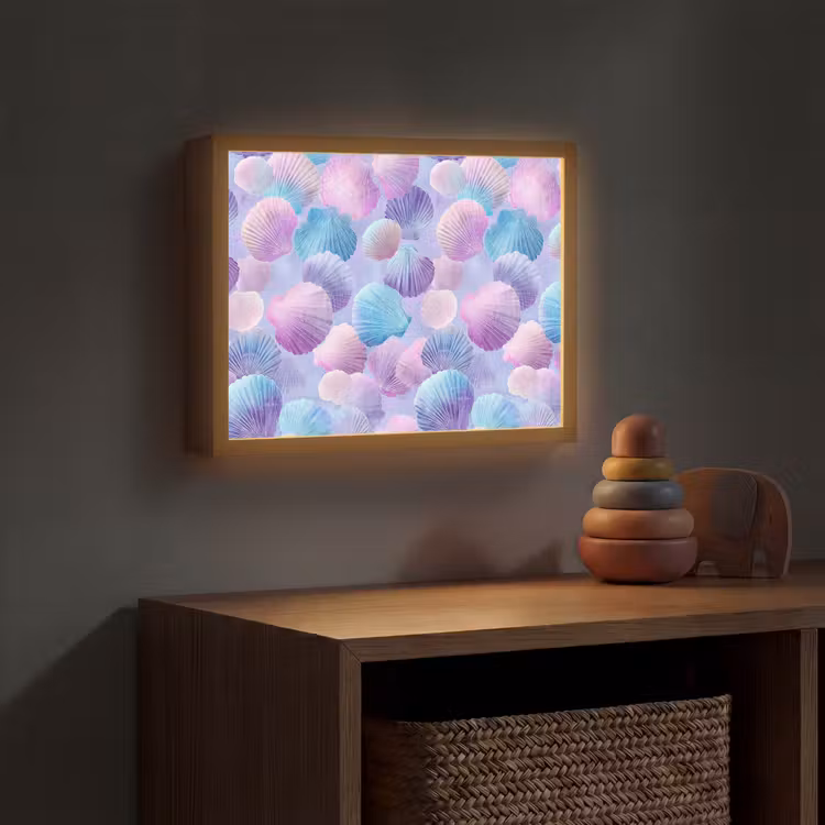Schelpen - Paars - Blauw - Patroon Light Box met batterij (Wandlamp kind) middel -sfeer5_kind