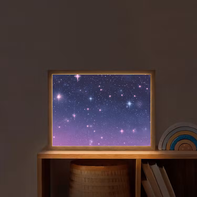Hemel - Sterren - Blauw Light Box met batterij (Wandlamp kind) middel -sfeer1_kind