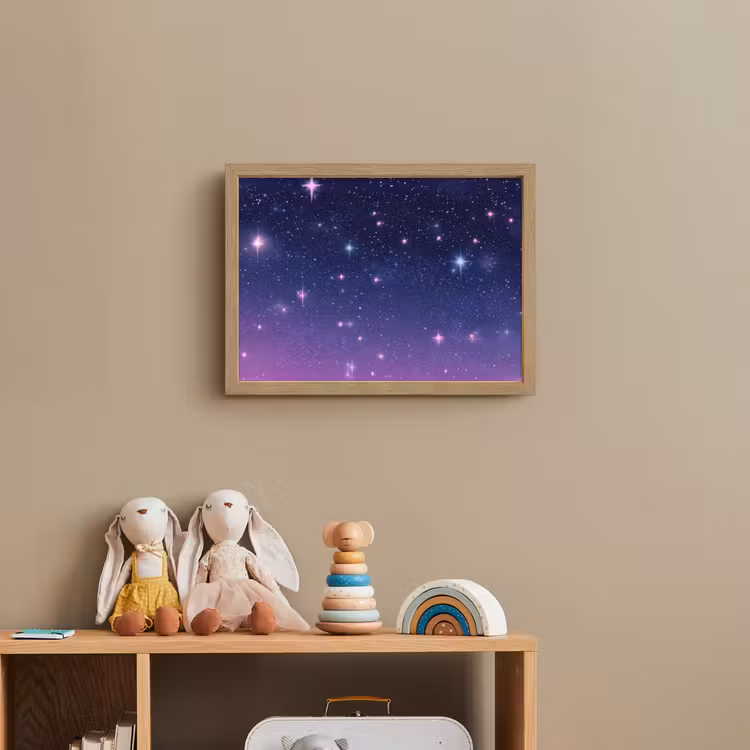 Hemel - Sterren - Blauw Light Box met batterij (Wandlamp kind) middel -sfeer2_kind