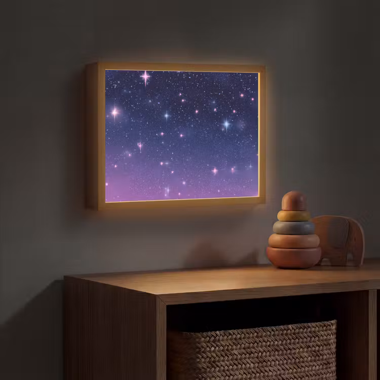 Hemel - Sterren - Blauw Light Box met batterij (Wandlamp kind) middel -sfeer5_kind