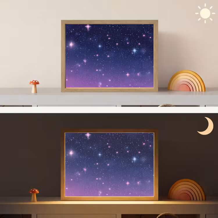 Hemel - Sterren - Blauw Light Box met batterij (Wandlamp kind) middel -sfeer3_kind