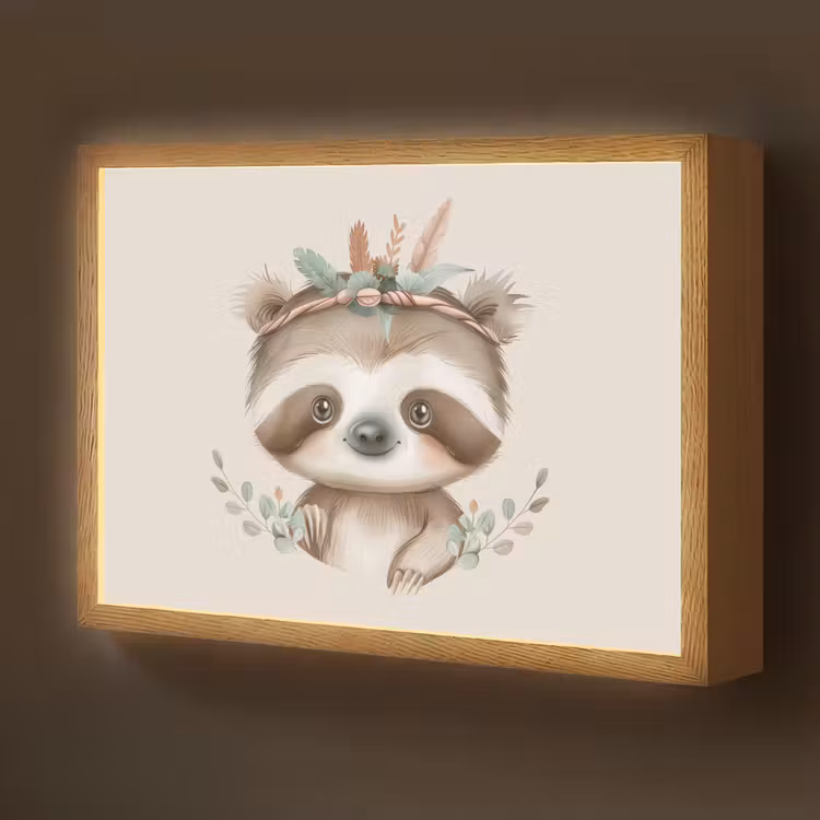 Luiaard - Dieren - Bohemian - Boho Light Box met batterij (Wandlamp kind) middel -z3d_website